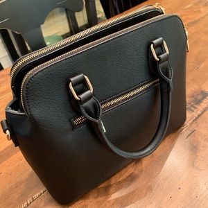 Faux Leather Black Satchel Handbag